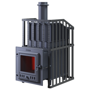 Печь-каменка чугунная ГРОЗА-УРАГАН 18МС дверца со стеклом в сетке (18 м.куб)