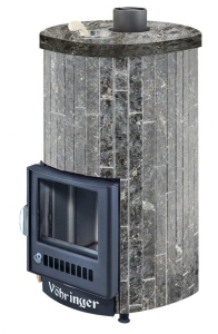 Печь-каменка УЮТ-18 ПФ дверца со стеклом в ламелях ПИРОКСЕНИТ НАБОРНЫЙ (18 м.куб)