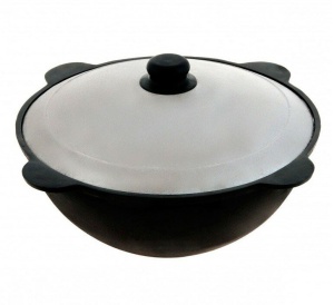 Казан чугунный 12л узбекский с крышкой круглое дно