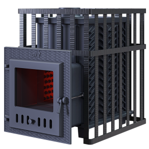 Печь-каменка чугунная GFS ЗК 25М в СЕТКЕ  дверца со стеклом (25 м.куб)