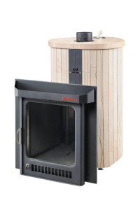 Печь-каменка ОПТИМА ПФ дверца со стеклом в ламелях ОКАМЕНЕВШЕЕ ДЕРЕВО НАБОРНЫЙ (28 м.куб)