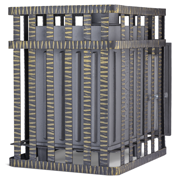 Печь-каменка чугунная ГРОЗА 24МС дверца со стеклом в сетке (24 м.куб)