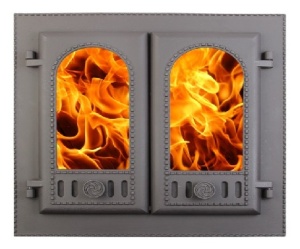 Дверца каминная ДК-6С ГОРНИЦА двухстворчатая со стеклом крашеная RLK 8415  (ПР: 410 х 410 мм) ЛИТКОМ