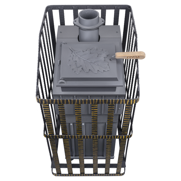 Печь-каменка чугунная ГРОЗА-УРАГАН 18МС дверца со стеклом в сетке (18 м.куб)