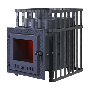Печь-каменка чугунная ГРОЗА 24М в СЕТКЕ  дверца со стеклом (24 м.куб)