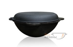 Казан чугунный 12л узбекский плоское дно + чугунная крышка-сковорода (комплект)