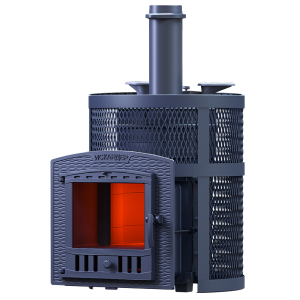 Печь-каменка чугунная ИСКАНДЕР ЗК УРАГАН 18П2 в СЕТКЕ  дверца ПАНОРАМА (18 м.куб)