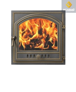 Дверца чугунная ВЕЗУВИЙ 205 крашеная со стеклом БРОНЗА (посадочный размер 415 х 415 мм)