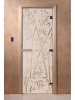 Дверь стеклянная БАМБУК И БАБОЧКИ САТИН МАТОВАЯ 700 х 1900 мм 3 петли, стекло 8 мм, коробка ОЛЬХА, магнит DoorWood