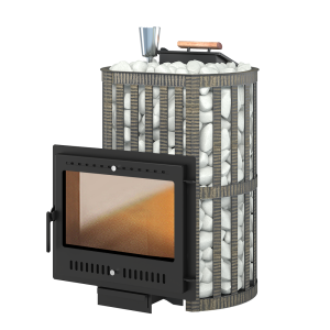 Печь-каменка  чугунная УРАГАН КОВКА 22 дверца ПАНОРАМА (12 - 24 м.куб)