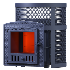 Печь-каменка чугунная ИСКАНДЕР 18П2 в СЕТКЕ  дверца ПАНОРАМА (18 м.куб)