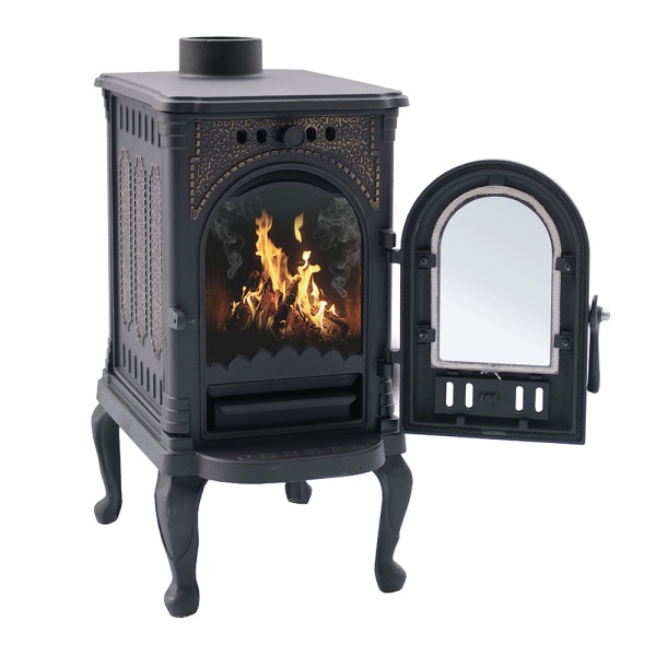 Печь-камин СИБИРЬ   6 чугунная с чугунной дверцей со стеклом