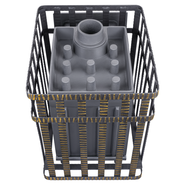 Печь-каменка чугунная ГРОЗА 18МС дверца со стеклом в сетке (18 м.куб)