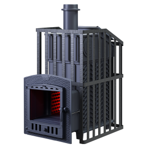 Печь-каменка чугунная GFS ЗК УРАГАН 18П2 в СЕТКЕ  дверца ПАНОРАМА (18 м.куб)