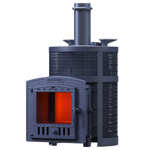 Печь-каменка чугунная ИСКАНДЕР ЗК УРАГАН 18П2 PRO в СЕТКЕ  дверца ПАНОРАМА (18 м.куб)