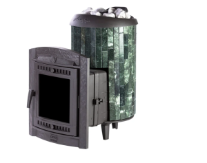 Печь-каменка чугунная АТМОСФЕРА L дверца со стеклом в ламелях ЗМЕЕВИК наборный (12-20 м.куб)