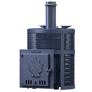 Печь-каменка чугунная ИСКАНДЕР ЗК УРАГАН 18 в СЕТКЕ  дверца глухая (18 м.куб)