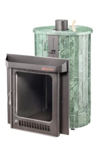 Печь-каменка ОПТИМА ПФ дверца со стеклом в ламелях ВЕРДЕ ГВАТЕМАЛА ЦЕЛЬНЫЙ (28 м.куб)