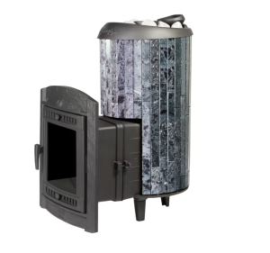 Печь-каменка чугунная АТМОСФЕРА XL дверца со стеклом в ламелях ПИРОКСЕНИТ наборный (18-26 м.куб)