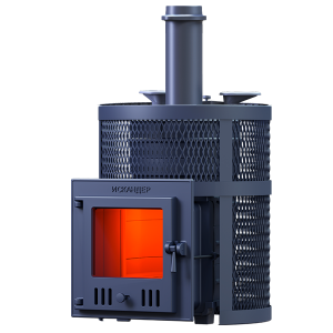 Печь-каменка чугунная ИСКАНДЕР ЗК УРАГАН 18М PRO в СЕТКЕ  дверца со стеклом (18 м.куб)