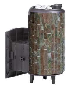 Печь-каменка чугунная АТМОСФЕРА ПРО (XL) дверца со стеклом в ламелях ЖАДЕИТ набор (32 м.куб)