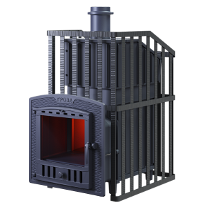 Печь-каменка чугунная ГРОЗА УРАГАН 18П2 в СЕТКЕ  дверца ПАНОРАМА (18 м.куб)