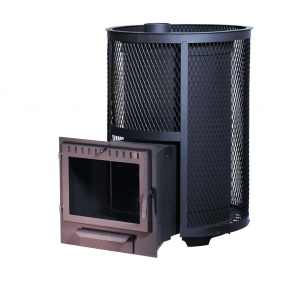 Печь-каменка ДУБРАВА 30 с закрытой каменкой СЕТКА высечка дверца ПАНОРАМА (20 - 30 м.куб)