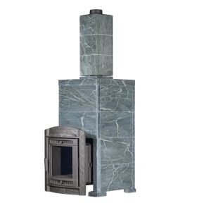 Печь-каменка чугунная АТМОСФЕРА XL дверца со стеклом в облицовке ИМПЕРИЯ ТАЛЬКОХЛОРИТ (18-26 м.куб)