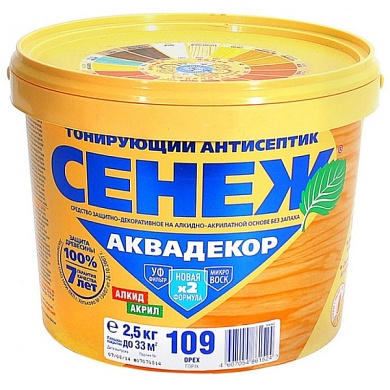 Антисептик СЕНЕЖ АКВАДЕКОР тонирующий Х2-109 (орех) 2,5 кг 