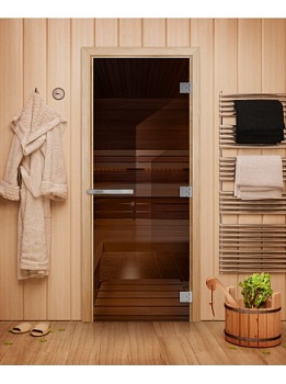 Дверь стеклянная ЭТАЛОН БРОНЗА 800 х 2000 мм 3 петли, стекло 10 мм, коробка ОСИНА, магнит DoorWood